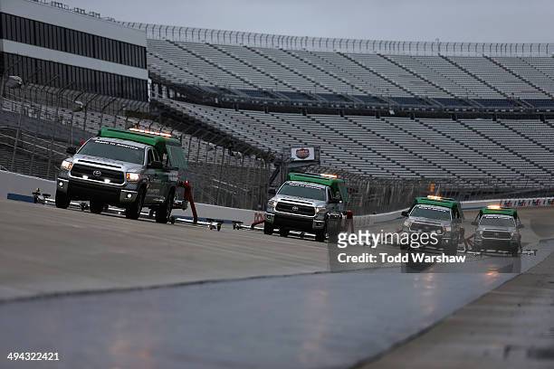 Air-Titan 2.0 track dryers run prior to practice for the NASCAR Camping World Truck Series Lucas Oil 200 at Dover International Speedway on May 29,...