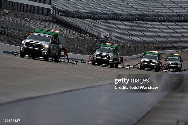 Air-Titan 2.0 track dryers run prior to practice for the NASCAR Camping World Truck Series Lucas Oil 200 at Dover International Speedway on May 29,...