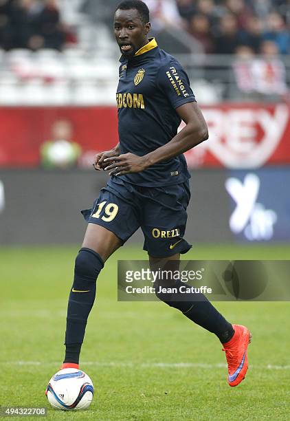 Lacina Traore of Monaco in action during the French Ligue 1 match between Stade de Reims and AS Monaco at Stade Auguste Delaune on October 25, 2015...