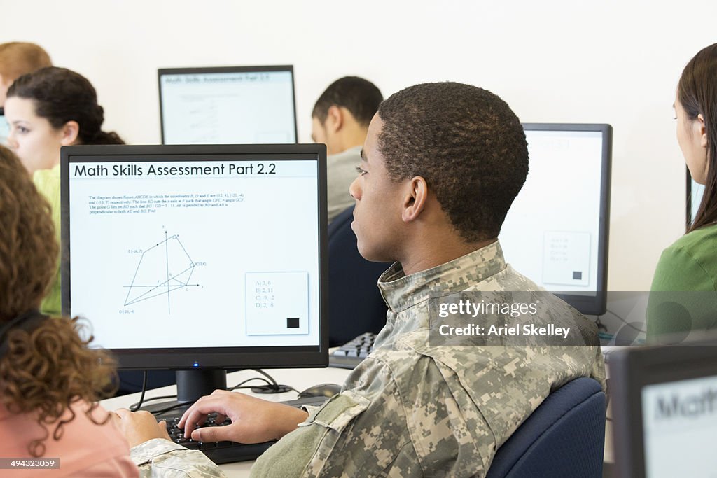 Students taking test in class