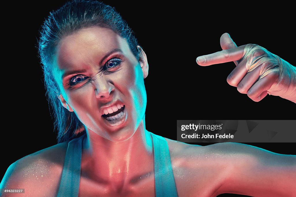 Caucasian woman shouting