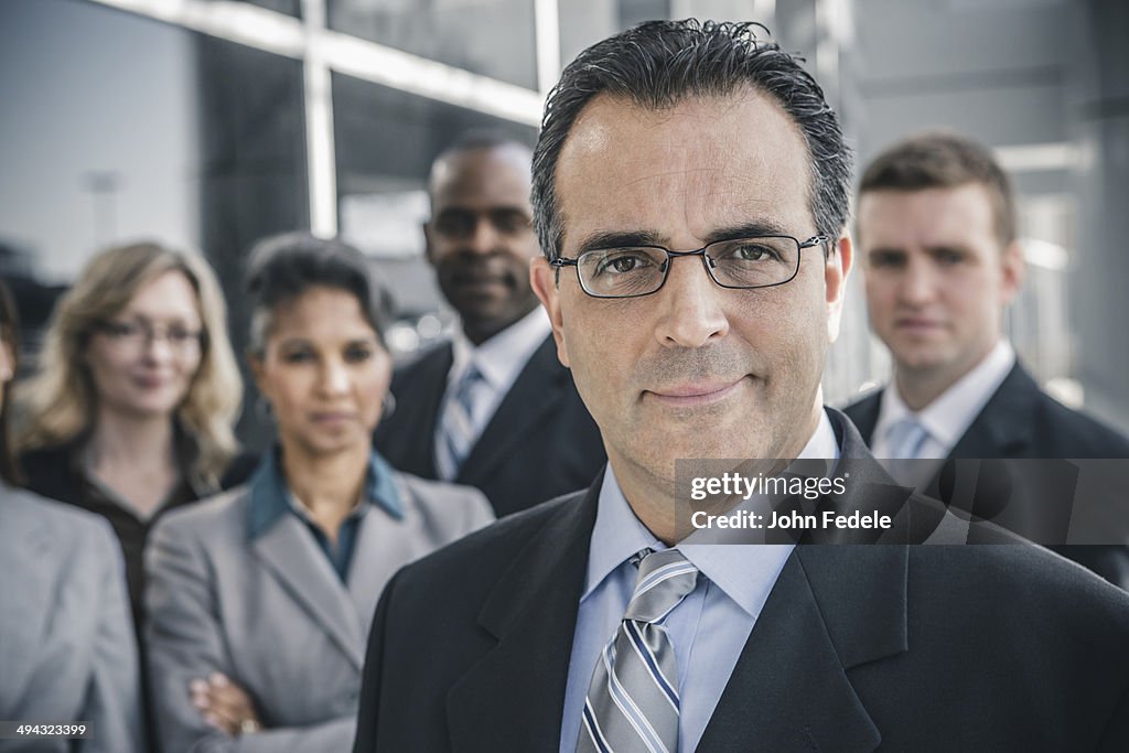 Business people smiling outdoors