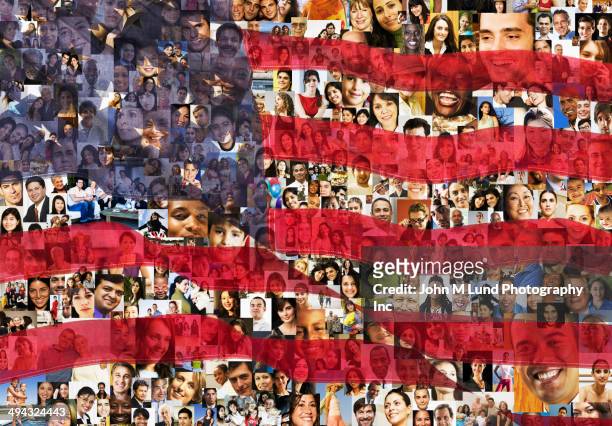 american flag over collage of business people - aboriginal flag stock-fotos und bilder