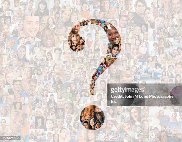 question mark over collage of business people - ponto de interrogação - fotografias e filmes do acervo