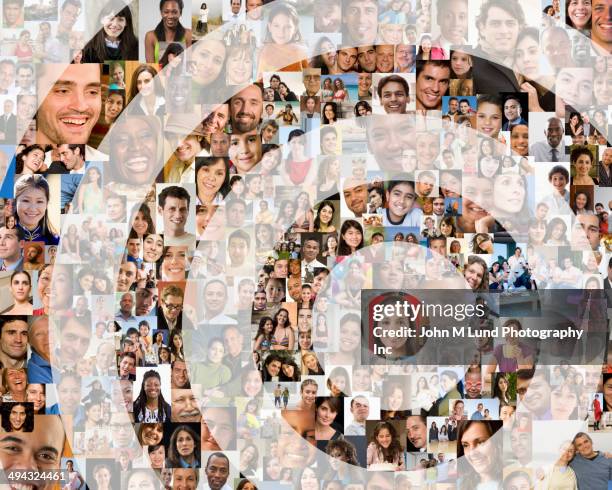 bull's-eye over collage of smiling faces - target stockfoto's en -beelden