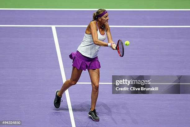 Petra Kvitova of Czech Republic in action against Angelique Kerber of Germany in a round robin match during the BNP Paribas WTA Finals at Singapore...