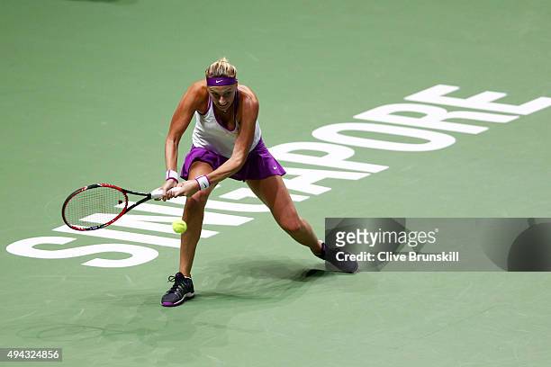 Petra Kvitova of Czech Republic in action against Angelique Kerber of Germany in a round robin match during the BNP Paribas WTA Finals at Singapore...