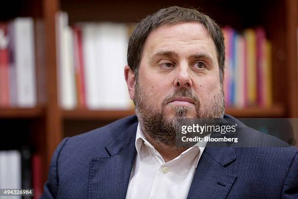 Oriol Junqueras, leader of Esquerra Republicana de Catalunya, speaks during an interview at the Catalan parliament in Barcelona, Spain, on Monday,...