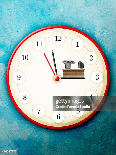 close-up of a wall clock - creative studio desk stock illustrations