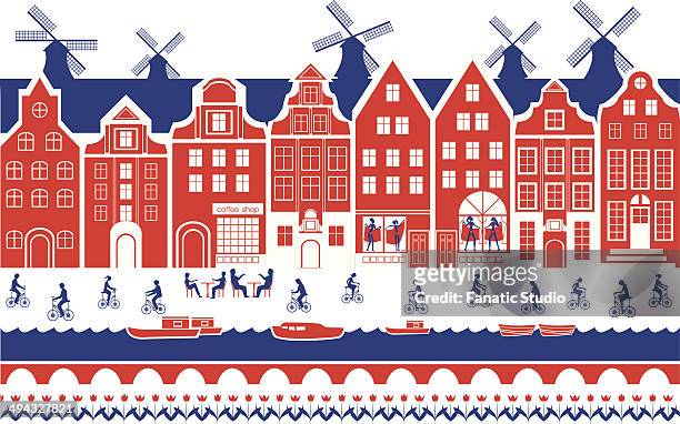stockillustraties, clipart, cartoons en iconen met buildings in a city, amsterdam, netherlands - amsterdam fietsen