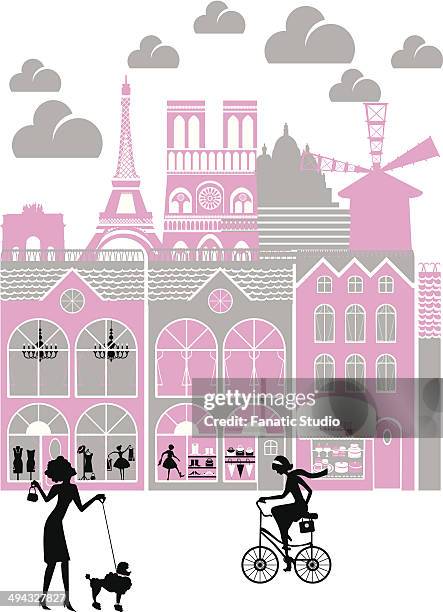 city with montage of landmarks, eiffel tower, paris, france - paris street vector stock illustrations