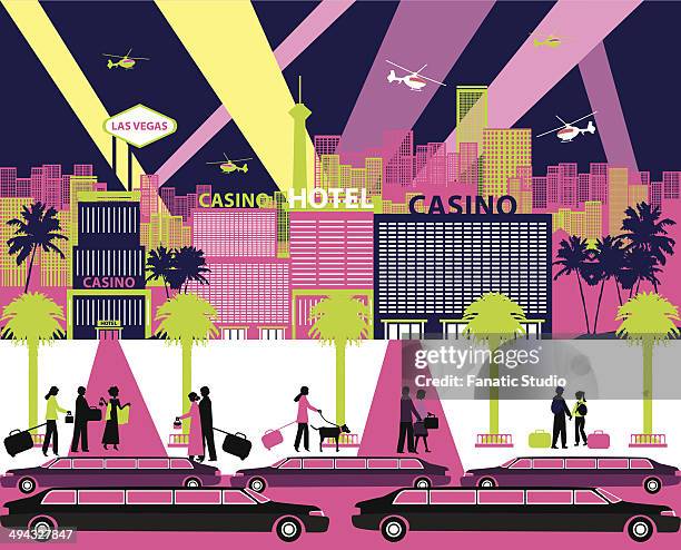 casino hotels in a city, las vegas, nevada, usa - las vegas skyline illustration stock illustrations