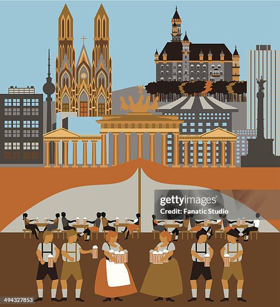 ilustrações, clipart, desenhos animados e ícones de illustration showing top tourist attractions in germany - colônia renânia