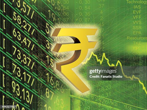 indian rupee symbol with financial figures - indian currency stock illustrations