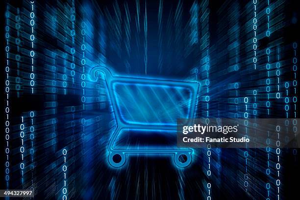 shopping cart on binary digits - ordering parts stock illustrations