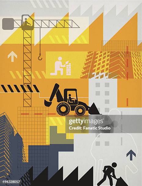 illustrative representation showing construction industry - image collage layout stock illustrations