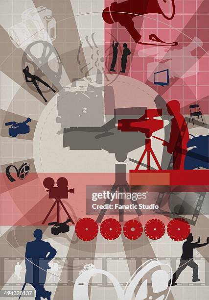 stockillustraties, clipart, cartoons en iconen met montage of film industry - film montage