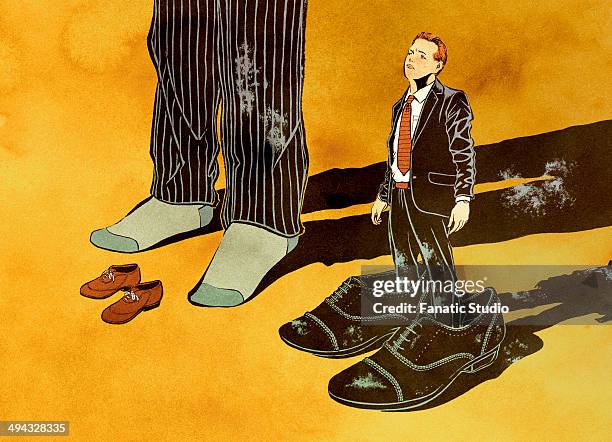 two businessmen with odd-sized shoes - person in suit construction stock illustrations