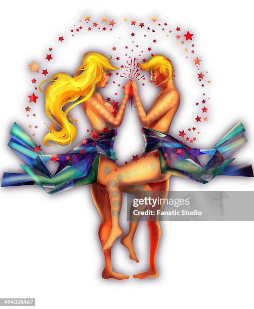 gemini zodiac sign over white background - twins different stock illustrations