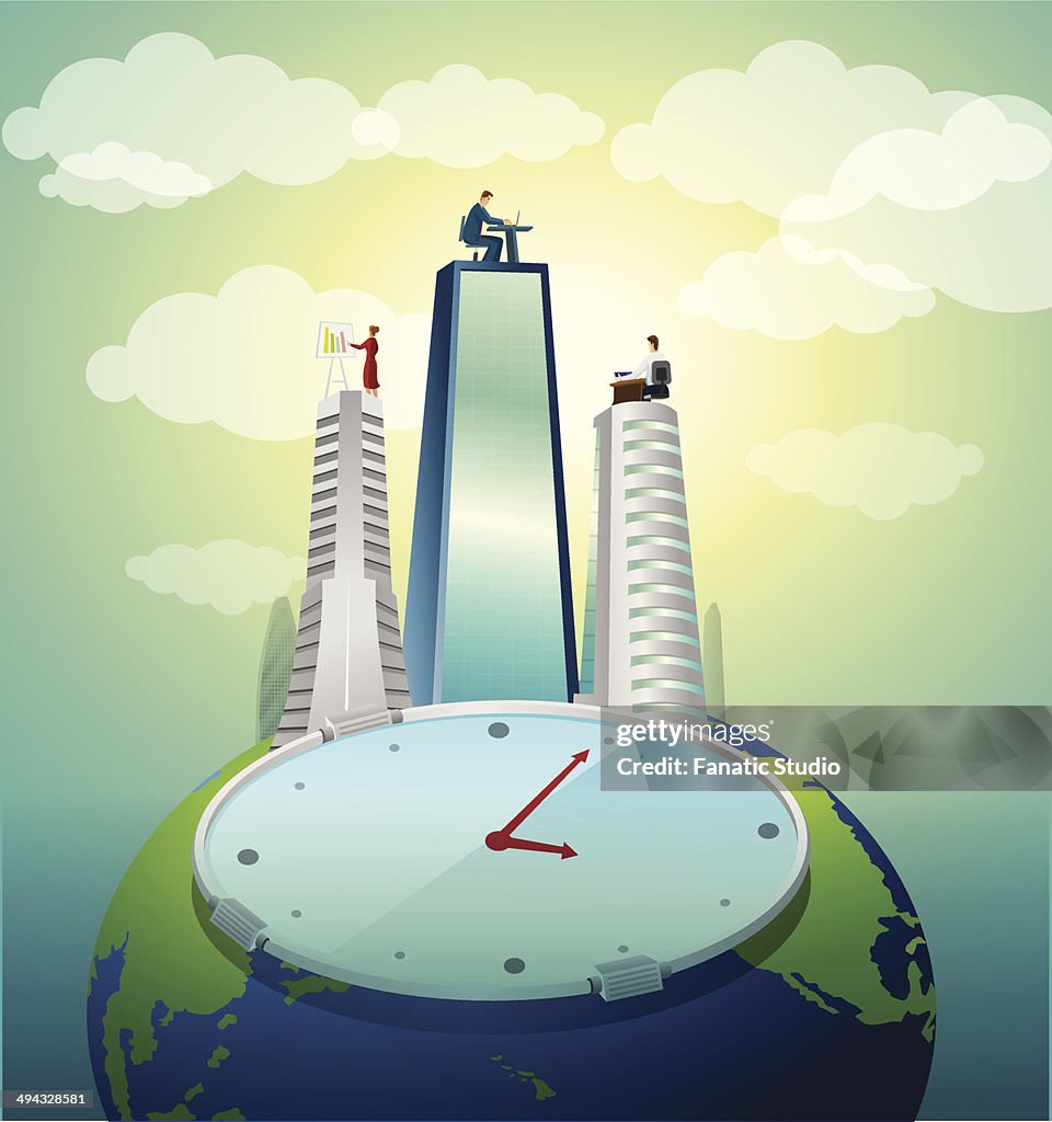 Conceptual image of clock with globe in background