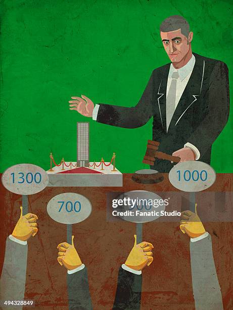 illustrative image of bidding process of a company - liquidation stock illustrations