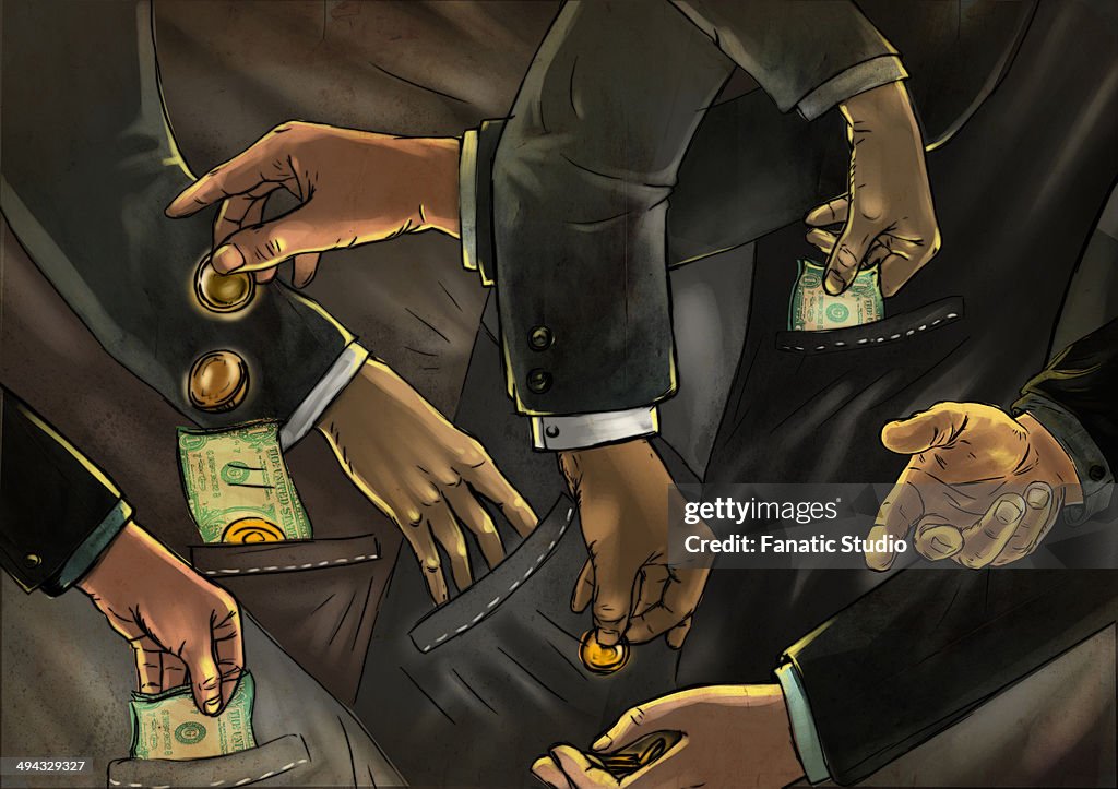 Illustrative image of business people exchanging money representing fraud