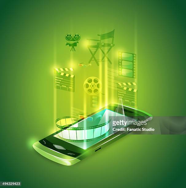 illustrative image of mobile phone's entertainment applications - easy load stock illustrations