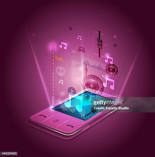illustrative image of mobile phone's entertainment application - easy load stock illustrations