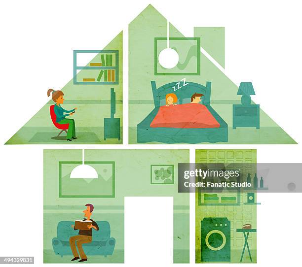 illustrative image of family at home - couple sitting on couch stock illustrations