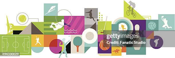 illustrative image of collage representing various types of sports - windsurfbrett stock-grafiken, -clipart, -cartoons und -symbole