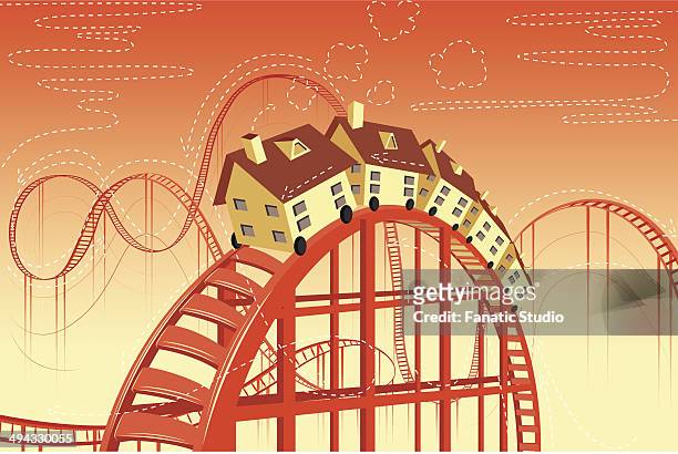 illustrative image of houses on rollercoaster representing real estate ups and downs - ignoring 幅插畫檔、美工圖案、卡通及圖標