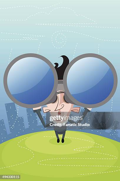 illustrative image of businessman looking through binoculars representing forecast - test preparation stock illustrations