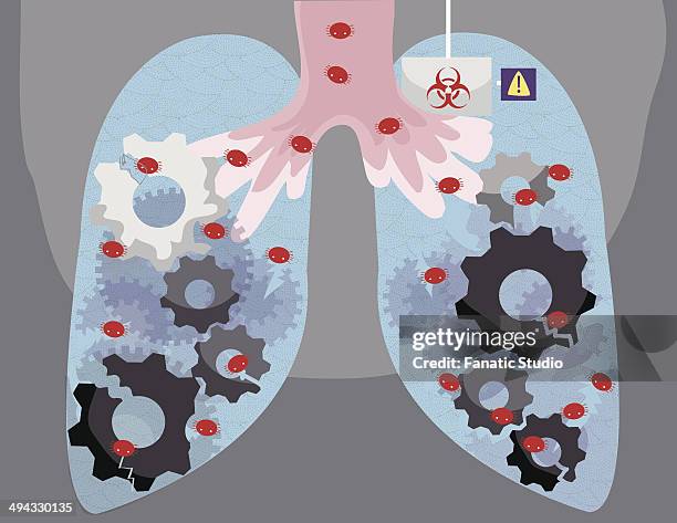 ilustraciones, imágenes clip art, dibujos animados e iconos de stock de illustrative image of human lungs infected by virus - representación de animal