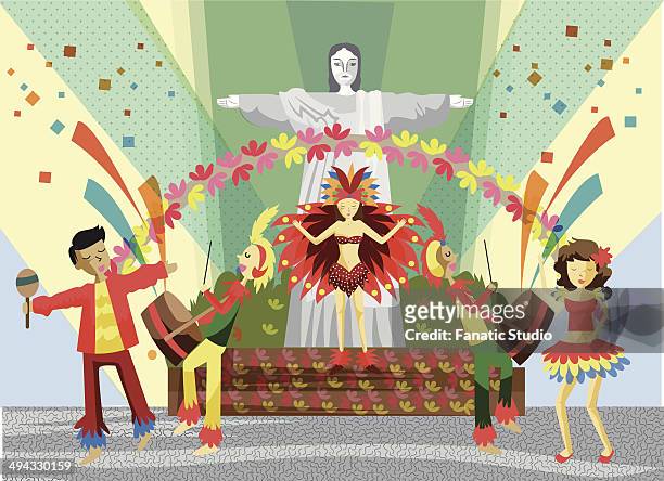 ilustrações, clipart, desenhos animados e ícones de illustrative image of dancers at rio carnival, rio de janeiro, brazil - stage costume