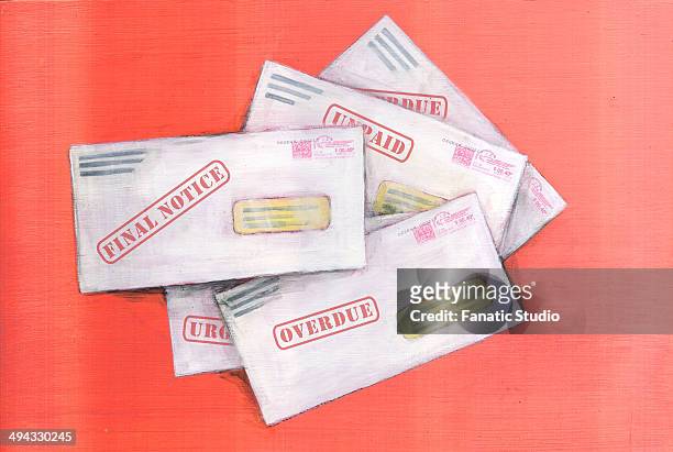 stockillustraties, clipart, cartoons en iconen met illustration of past due invoices over red background - careless