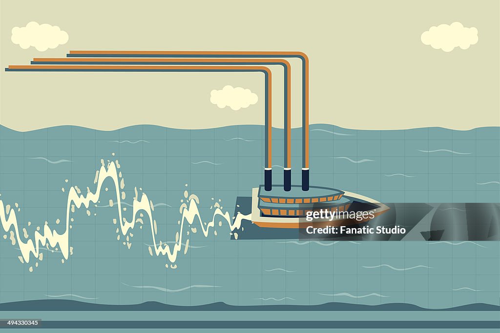 Illustrative image of ship sailing on water with graph indicating profit and loss in shipping industry