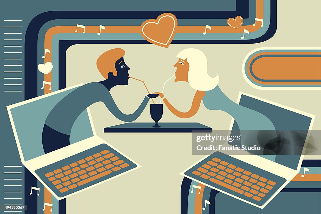 Illustrative of couple representing online dating