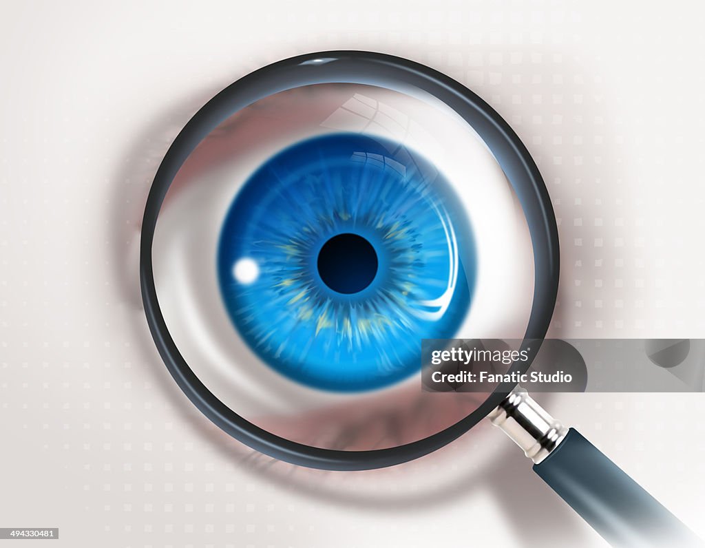 Illustrative image of magnifying glass and eye representing check up