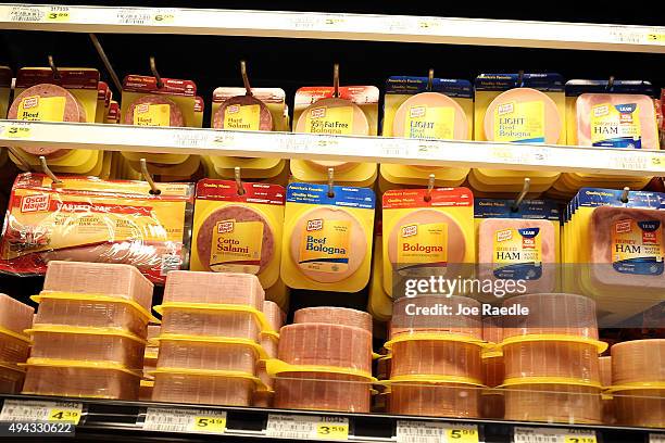 Processed meats are displayed in a grocery store on October 26, 2015 in Miami, Florida. A report released today by the World Health Organisation's...