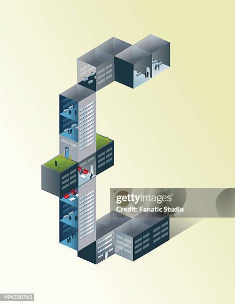 illustration of euro shaped building against colored background - european central bank executive stock illustrations