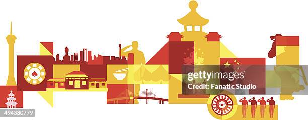 illustrative collage of tourist attractions in macau, china - macau food stock illustrations