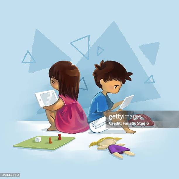 Illustrative Image Of Children Using Digital Tablet Representing Computer Addiction, Photo