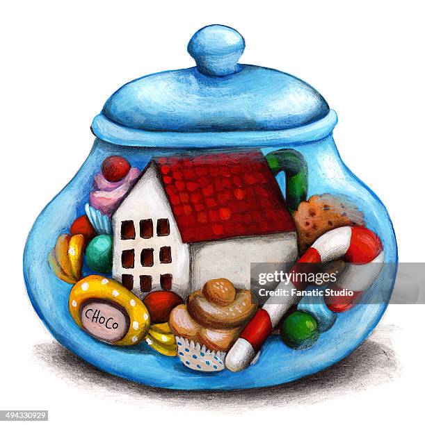 illustration of sweets in container over white background - sugar jar illustration stock illustrations