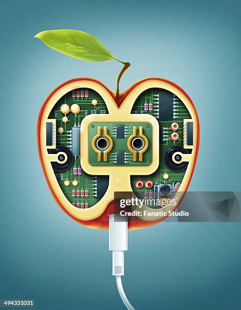 illustrative image of machinery in apple representing online recipes - cable cross section stock illustrations