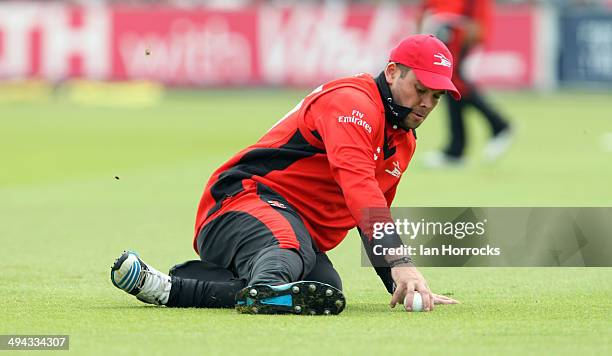 Ryan Pringle of Durham during The Natwest T20 Blast match between Durham Jets and Lancashire Lightning at The Emirates Durham ICG on May 29, 2014 in...