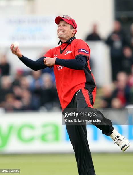 Gordon Muchall of Durham Jets takes the catch for the wicket of Steven Croft of Lancashire Lightning during The Natwest T20 Blast match between...