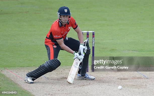 Calum MacLeod of Durham bats during the Natwest T20 Blast match between Durham Jets and Lancashire Lighting at The Riverside on May 29, 2014 in...