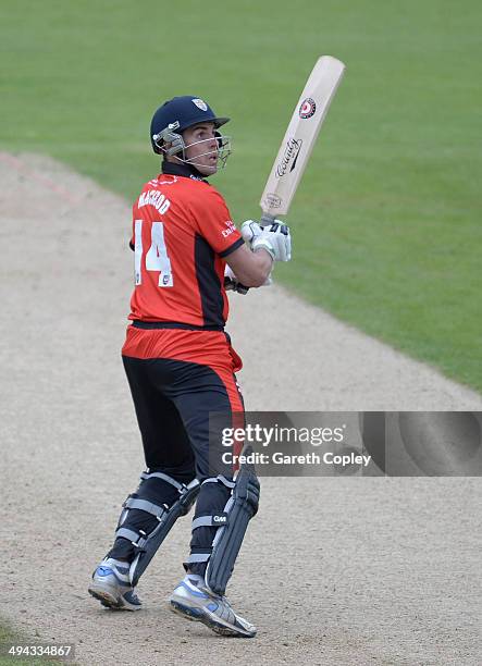 Calum MacLeod of Durham bats during the Natwest T20 Blast match between Durham Jets and Lancashire Lighting at The Riverside on May 29, 2014 in...