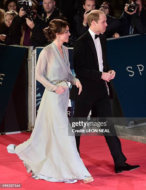 Britain's Catherine, Duchess of Cambridge and Britain's William, Duke of Cambridge arrive for the world premiere of the new James Bond film 'Spectre'...