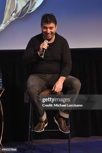 Director Evgeny Afineevksy speaks on stage during Q&A for "Winter on Fire" at SCAD Museum of Arts during Day Three of the 18th Annual Savannah Film...